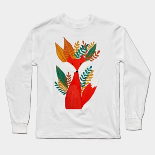 Cute fox with autumn foliage Long Sleeve T-Shirt